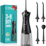 COSLUS Water Dental Flosser Pick for Teeth: 4 Modes Cordless Portable 300ML Larger Tank Water Teeth Cleaner IPX7 Waterproof Flossing Cleaning Picks for Home Travel Black C30(FC5360)